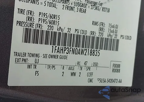 2010 Ford Focus Se z USA, uszkodzony, nr VIN 1FAHP3FN0AW218835